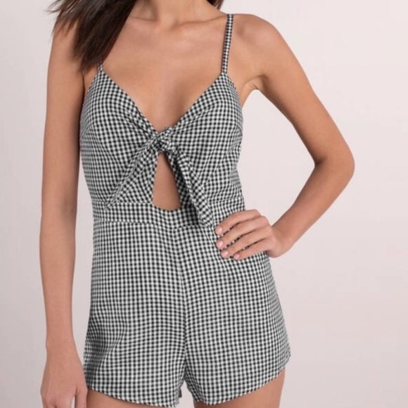Black Gingham Mini Romper - Picture 1 of 7